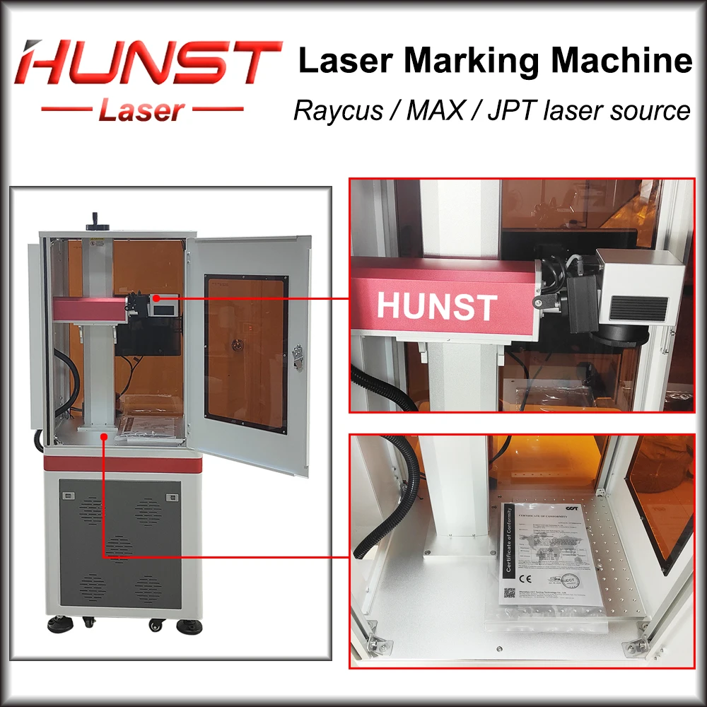 Hunst Enclosed Fiber Marking Machine MAX/JPT/Raycus Fiber Laser 20W 30W 50W 100W for Gold Silver Metal Plastic Engraving Cutting