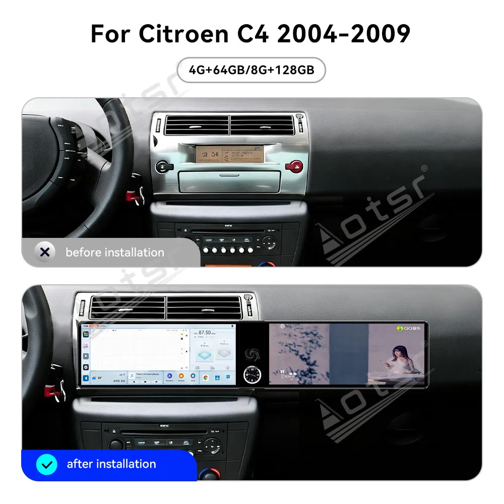 

Для Citroen C4 2004-2009: 12.3-дюймовое автомобильное радио с двумя экранами на Android 13, мультимедийный видеоплеер, GPS-навигация, Carplay, Wi-Fi, DSP