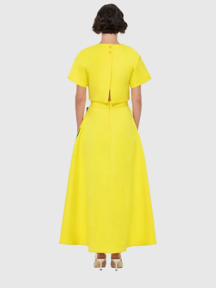 Feminino flor conjunto de duas peças sexy apliques o pescoço manga curta topo + cintura alta saia longa ternos festa à noite conjuntos celebridade