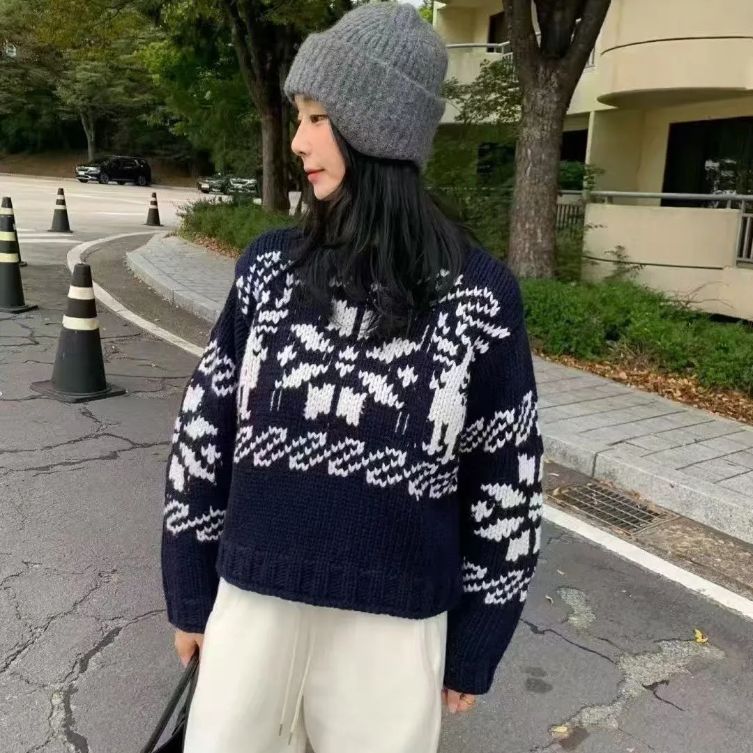 Femmes hiver Faionable décontracté Long Sve pull rétro polyvalent flocon de neige imprimé haut confortable coupe ample trajet Sle