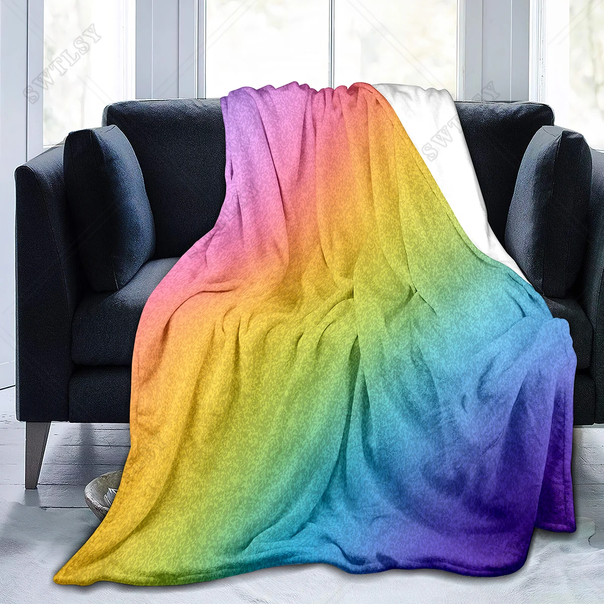 Rainbow Flannel Throw Blanket Colourful Line Pattern King Queen Full Size Blanket for Sofa Couch Bed Super Soft Lightweight Warm