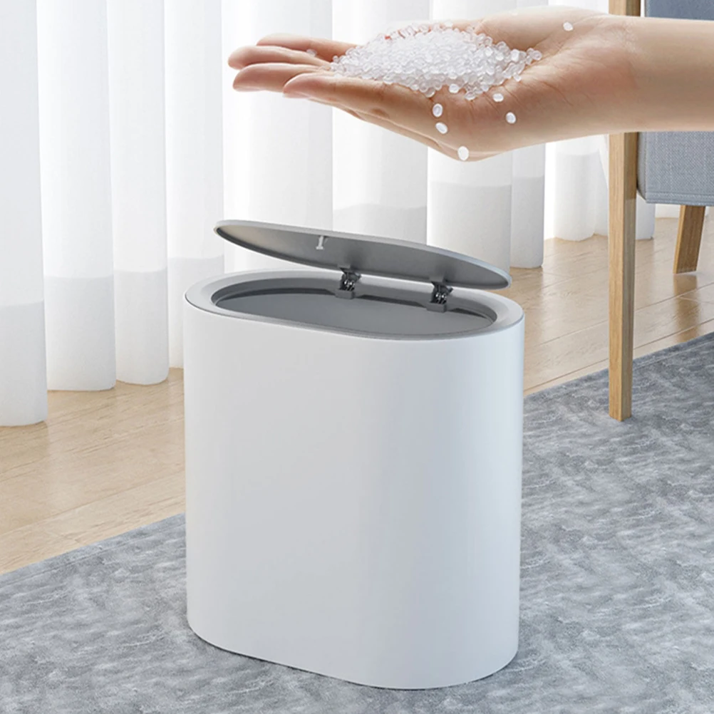 

Large Capacity Waste Bin 8L Gray White Kitchen Bathroom Trash Can Press Lid Garbage Pail Household Storage Container
