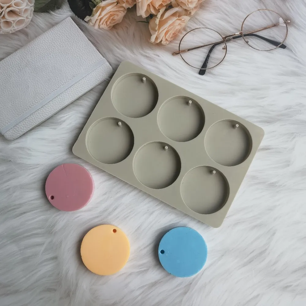 DIY Clay Aromatherapy Tablets Silicone Molds 6 Holes Crafts Hanging Ornaments Wax Molds Circular Soap Candle Mold Accessories