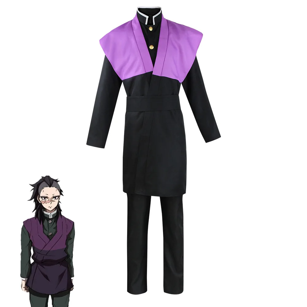 Anime Genya Shinazugawa Cosplay Costume Anime Wig Uniform Stickers Kimetsu No Yaiba Swords mith Village Arc Men clothes suits