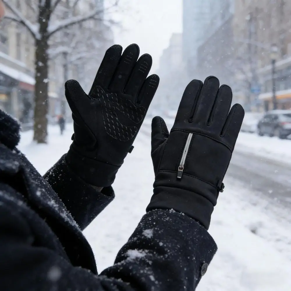 Polyester Winter Cycling Gloves M, L, XL Medium-thick Thermal Full Finger Gloves Black Wrist Zipper Zipper Winter Gloves Cycling