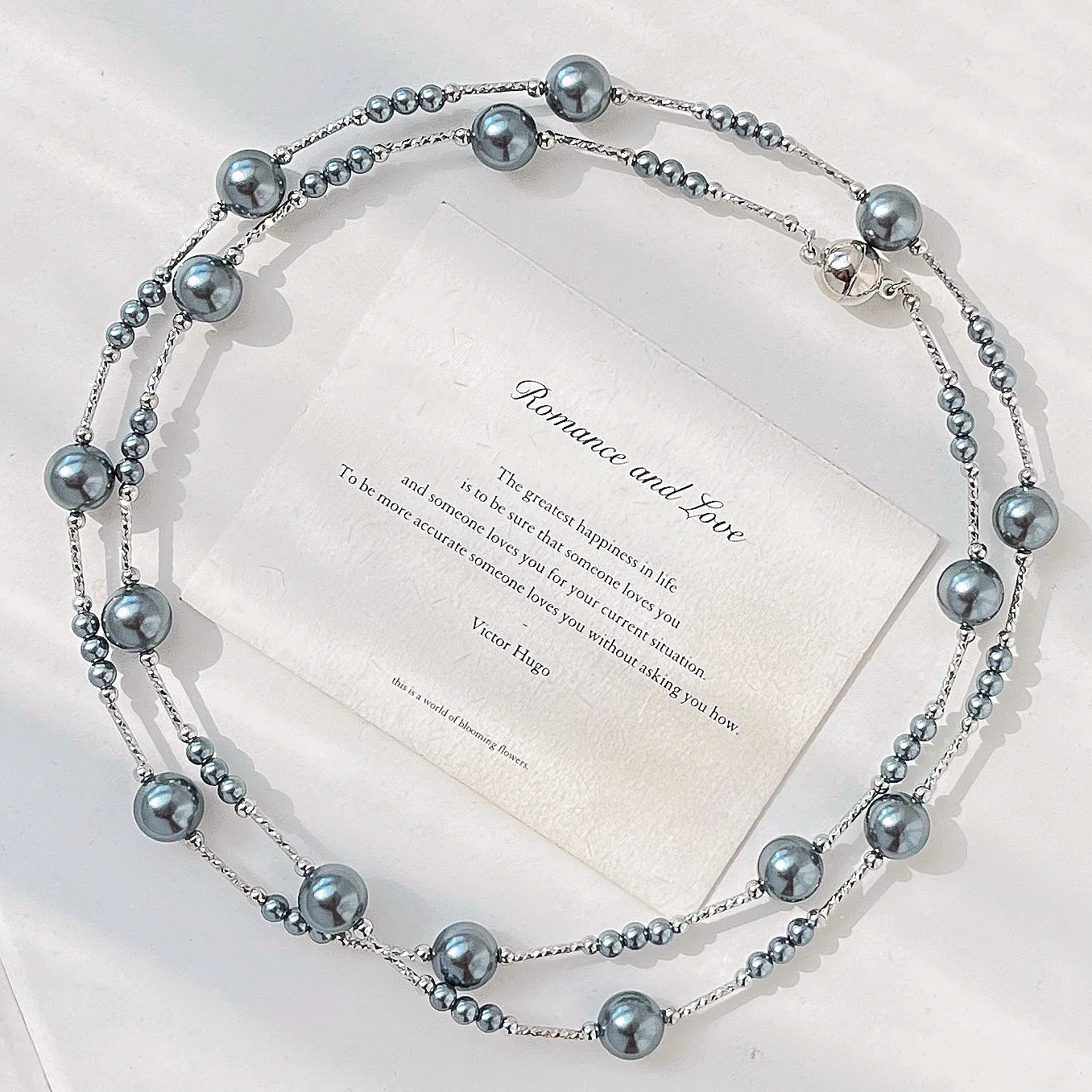 Fall Winter Premium High-Luster Slate Grey Faux Pearl Sweater Necklace & Choker, Long Layering Chain for Women
