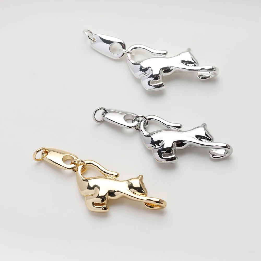 2PCS Dainty Animal Design Cat Bracelet Connectors for Jewelry Making Necklace DIY Hand Made Brass 14k Gold Plated 17*41mm