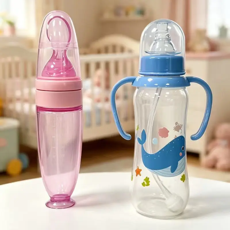 Baby Bottle Feeding Spoon Set with Handle Random Bottle Pattern PP Material Infant Feeding Accessories Combo