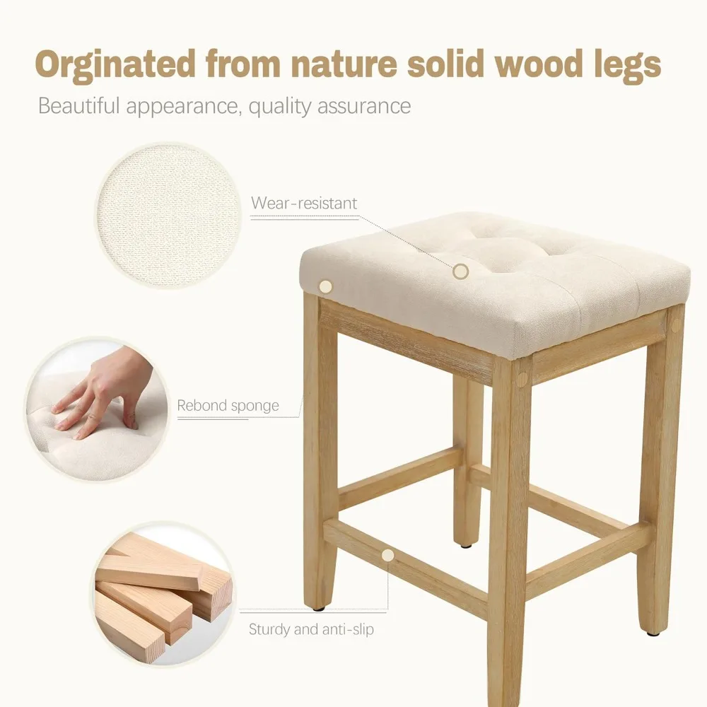 Set of 4 Farmhouse Style Counter Height Bar Stools with Fabric Seats for Modern Kitchen