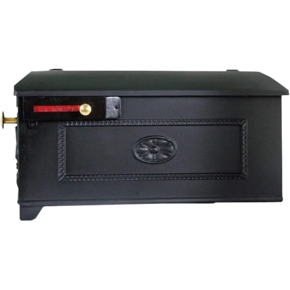 

Элегантный черный почтовый ящик на столб с латунной ручкой, красным флагом и крепежом - 19 x 9 x 7.75 для посылок и декоративного использования