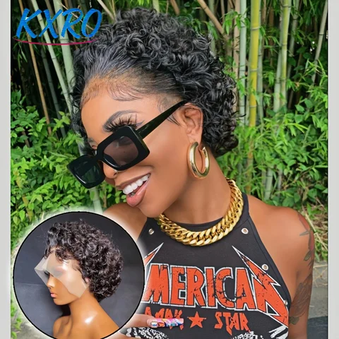 Pixie Cut Wigs Human Hair Short Curly Lace Front Human Hair Wigs Brazilian 13x4 Transparent Lace Wigs Water Wave Bob Wig