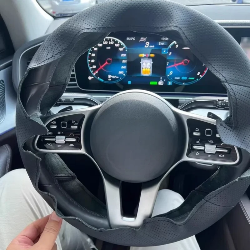 

Car Steering Wheel Cover For Mercedes Benz E300L C260L A200L E Class GLA GLB GLC300 Hand-Sewn Microfiber Leather Accessories