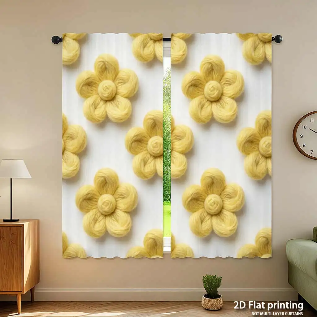 Yellow Floral Print Curtain Drapes for Home Decoration Window Treatment Aesthetic Cottage Style Living Room Bedroom Curtains