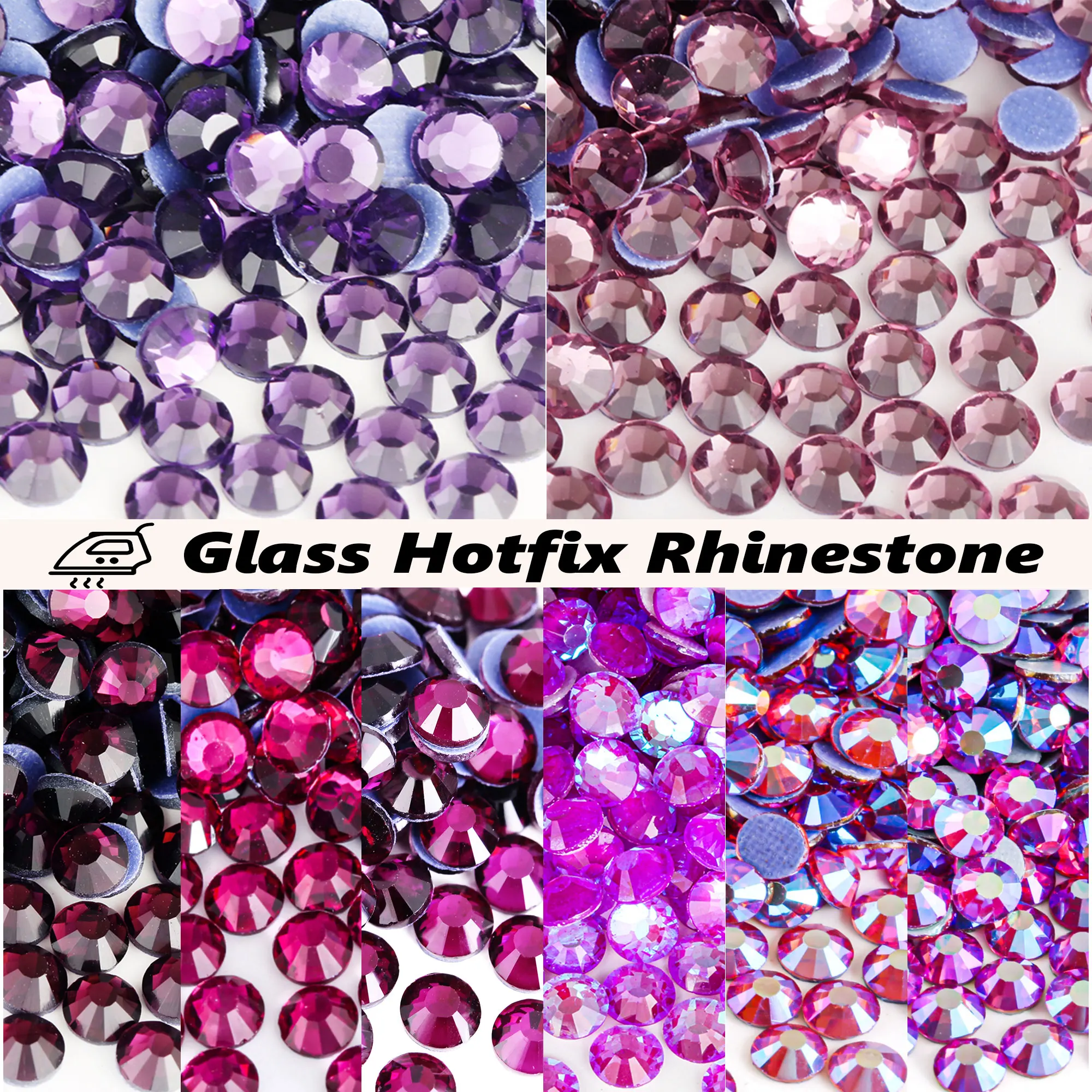 

MollBii SS6-SS30 Purple Series Glass Crystal Rhinestones Hotfix Flatback Iron On Stone Glitter Gems For Dress Clothes Decoration
