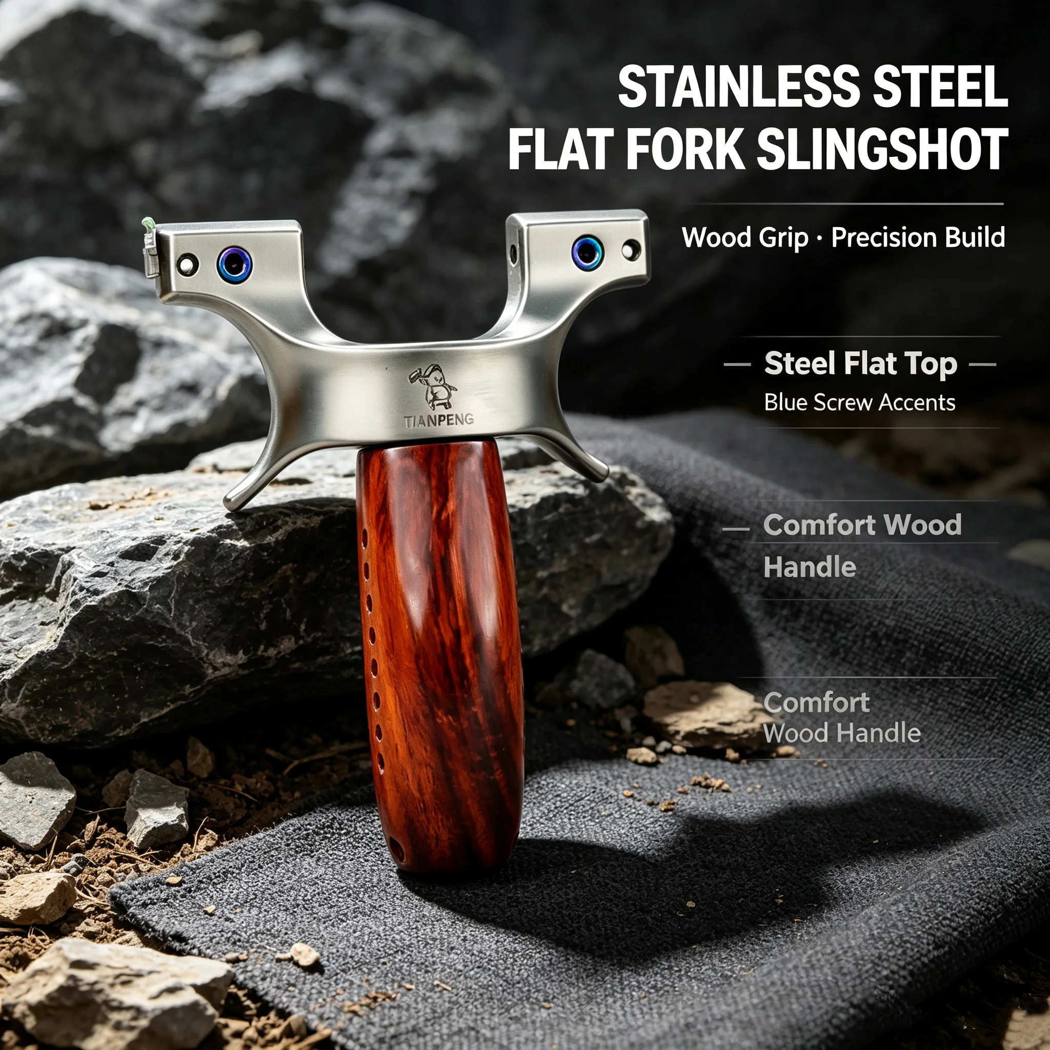 Stainless Steel Y-Shaped Slingshot with Flat Top Clamp & Wood-Grain Handle, 2 Models (8020/9025) for Outdoor Practice