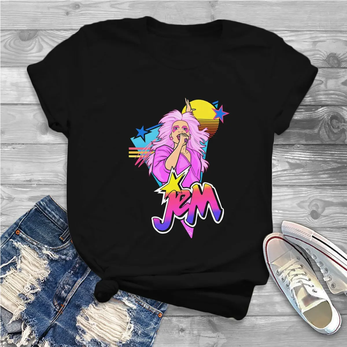 RETRO 80S JEM Jem And The Holograms Women T Shirt Fashion Unisex Polyester Crewneck TShirt Harajuku