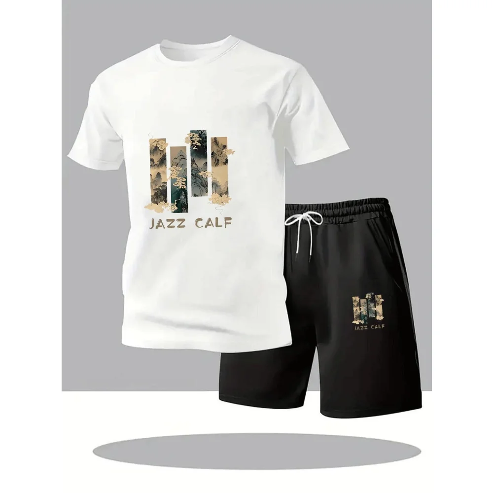 

2026 Men'S Casual Short Sleeve and Shorts Set Simple and Fashionable Breathable Crew Neck Loose Fit Polyester Spandex Alphabet