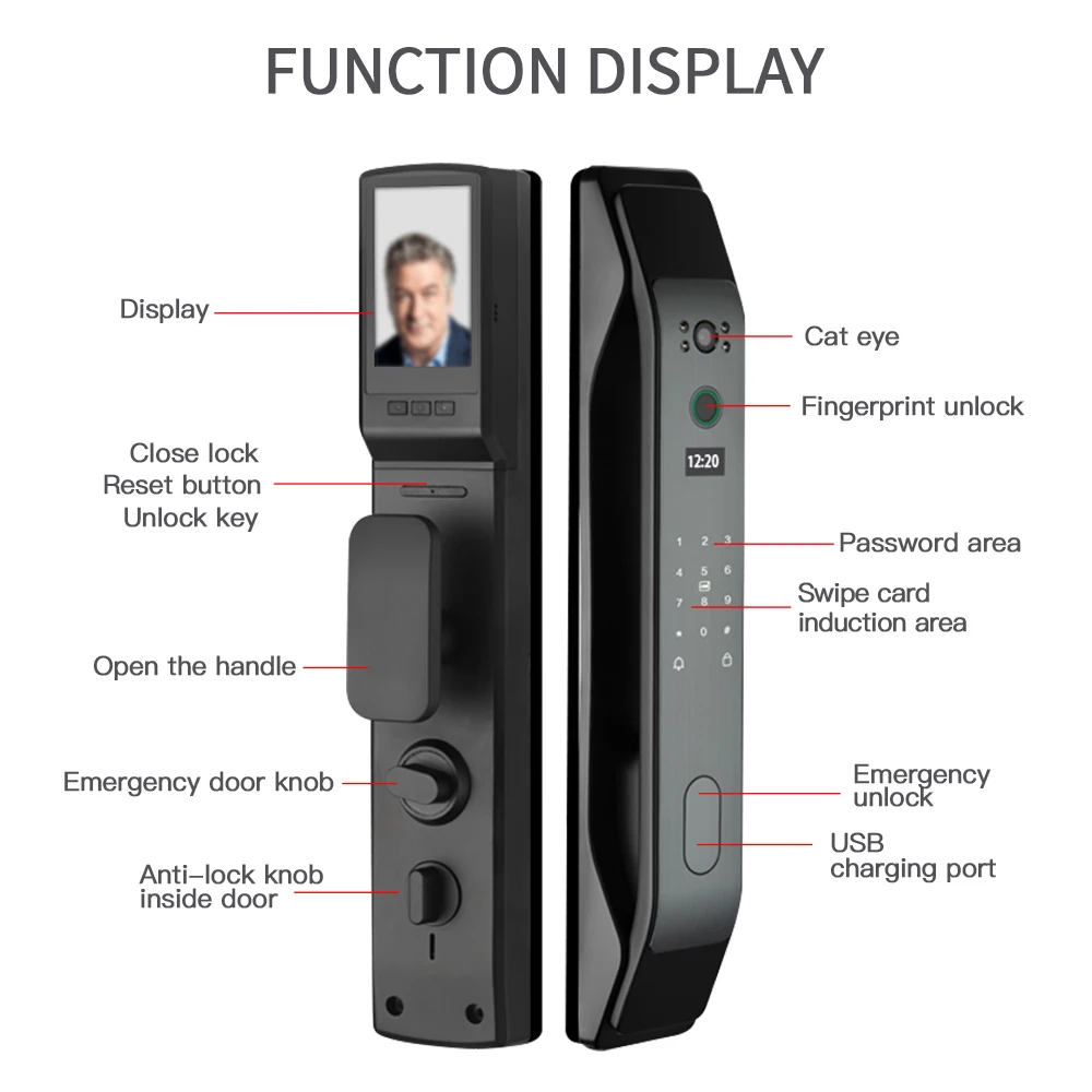 카메라 지문 인식 스마트 도어락, 3D 얼굴 인식, 적외선 센서, 비밀번호 도어락, 전자 도어락, 스마트 구멍