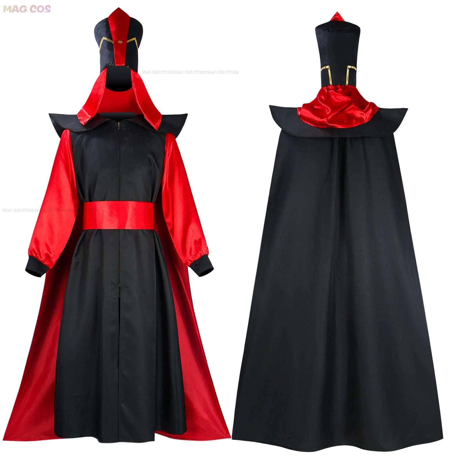 Anime Movie Fairytale Sorcerer Jafar Cosplay Costume Arab Outfits Set Halloween Fancy Suit Party Hat Villian Beard Roleplay