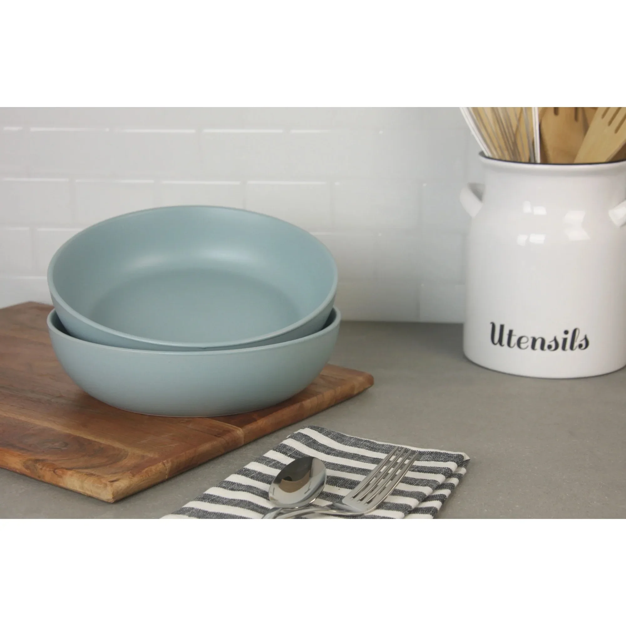 Wazee Matte Stoneware Serving Bowls Set of 2, Mineral Blue, Microwave & Dishwasher Safe