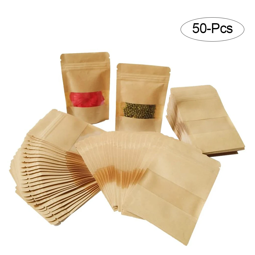 

9*14cm Food Grade Kraft Paper Bag, Frosted Opening Self Sealing Packaging Bag, Food Sealed Kitchen Storage Bag