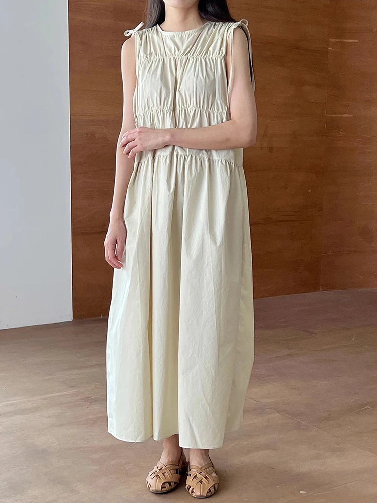 Vestido de Verano Nuevo, Hoado, con Lazo de Mariposa, Pado, Estilo Coreano, Falda Larga en Línea A, sin Mangas, Cuello R...