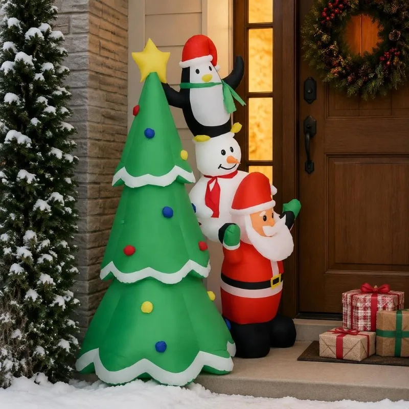 Décoration de Noël gonflable en polyester avec sapin et Père