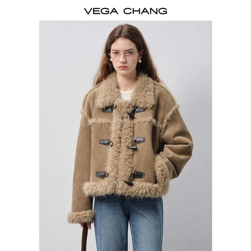

Vega Chang New Winter Women's Fleece-Lined Fur Integrated Toggle Button Faux Fur Jacket