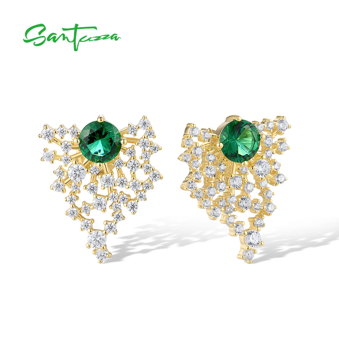 

SANTUZZA Pure 925 Sterling Silver Stud Earrings For Women Sparkling Green White Cubic Zirconia Gorgeous Party Fine Jewelry