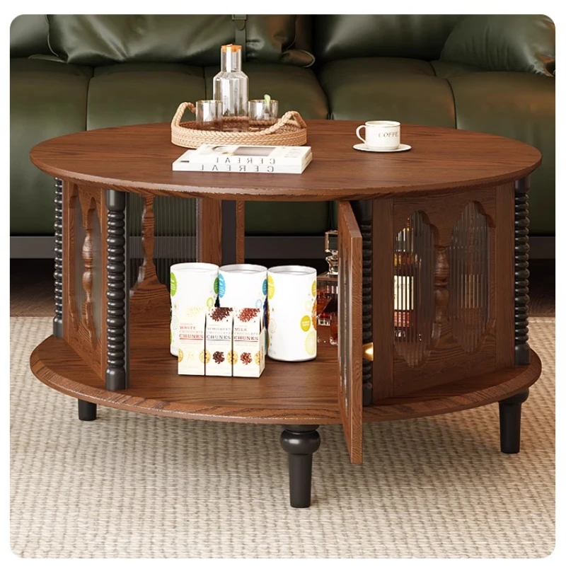 

French retro style solid wood coffee table side table combination living room home light luxury high-end small apartment