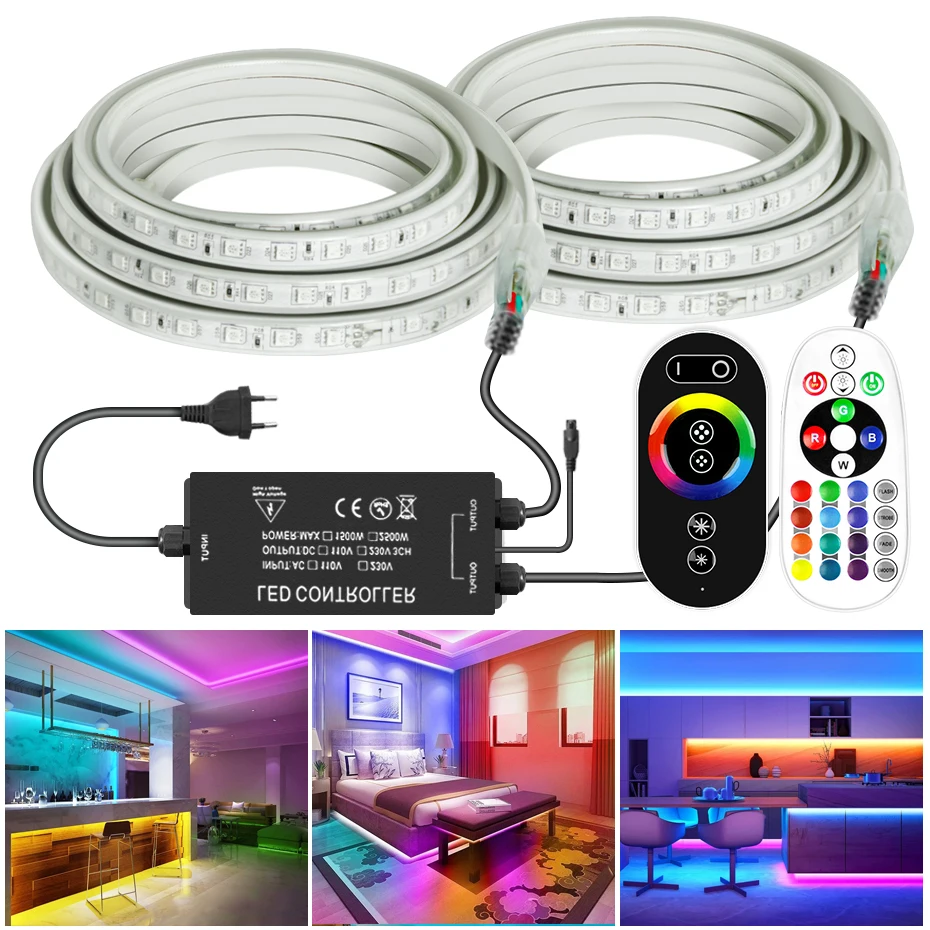 

Светодиодная лента 220 В переменного тока SMD 5050 RGB лента лампа IP67 водонепроницаемая гибкая светодиодная лента с регулируемой яркостью для наружного декоративного освещения