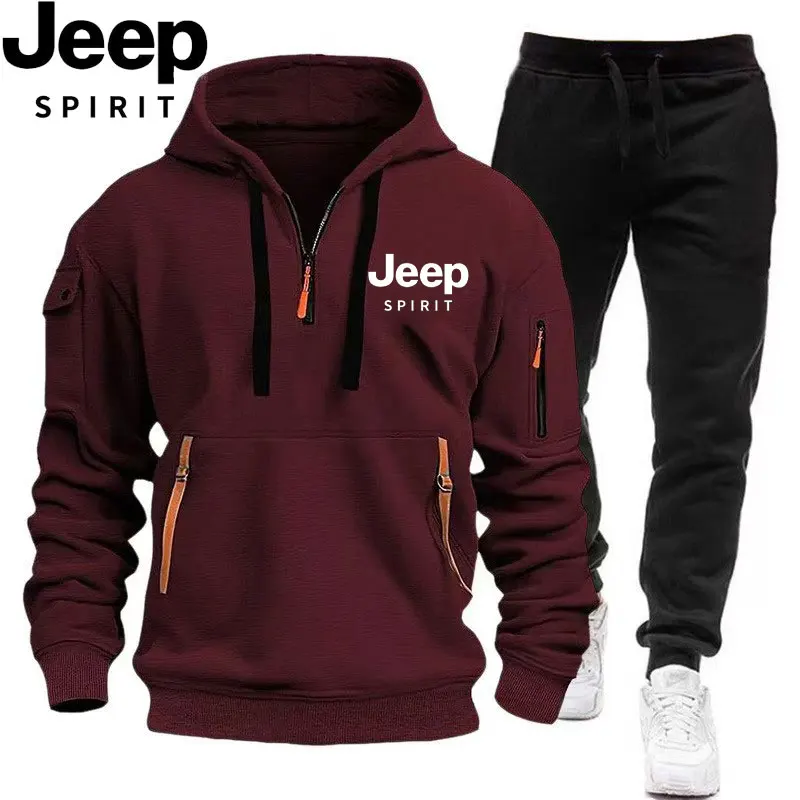 JEEP 2026 Autumn Winter New Printed Men's Long Sleeve Hoodie, Full Zip Cardigan with Multi-Pockets, Versatile Casual Jacket