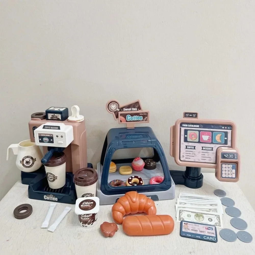 Coffee Machine Set Kitchen Toys Simulation Food Bread Pretend Play Shopping Cash Register For Kids