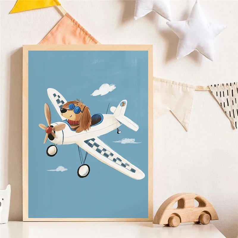 Dog Airplane Lion in Car Animal Skateboard Tiger on Bicycle Poster Print Canvas Painting Print Nursery Wall Art Kids Room Decor - view 3