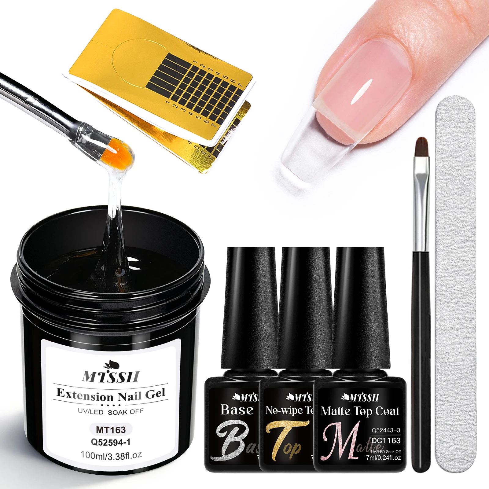 

7pc 100ml Clear Quick Extension Nail Gel Kit Base Top Coat UV LED Curing Long Lasting for 28 Days+ DIY Manicure Nail Supplies