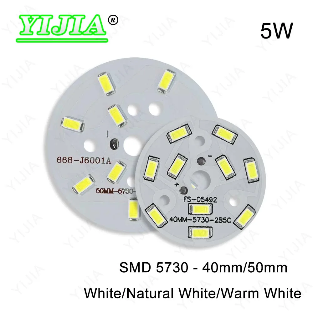 Pannello luminoso a LED da 10 pezzi 5W 40mm 50mm SMD 5730 Pannello luminoso a LED PCB Bianco caldo naturale 15-17V Adatto per lampadina da incasso a