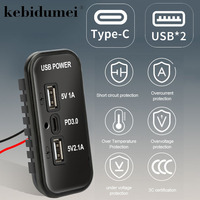 35.5W 3 Port PD Type-C 2.1A 1A Dual USB Car Charger Socket for Motorcycle Auto Truck ATV Boat RV Bus Power Adapter Outlet 12/24V
