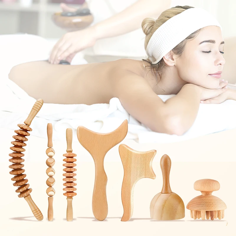 

2 pcs Kit Wood Therapy Massage Roller Tool Handheld Cellulite Muscle Release Stick Massager