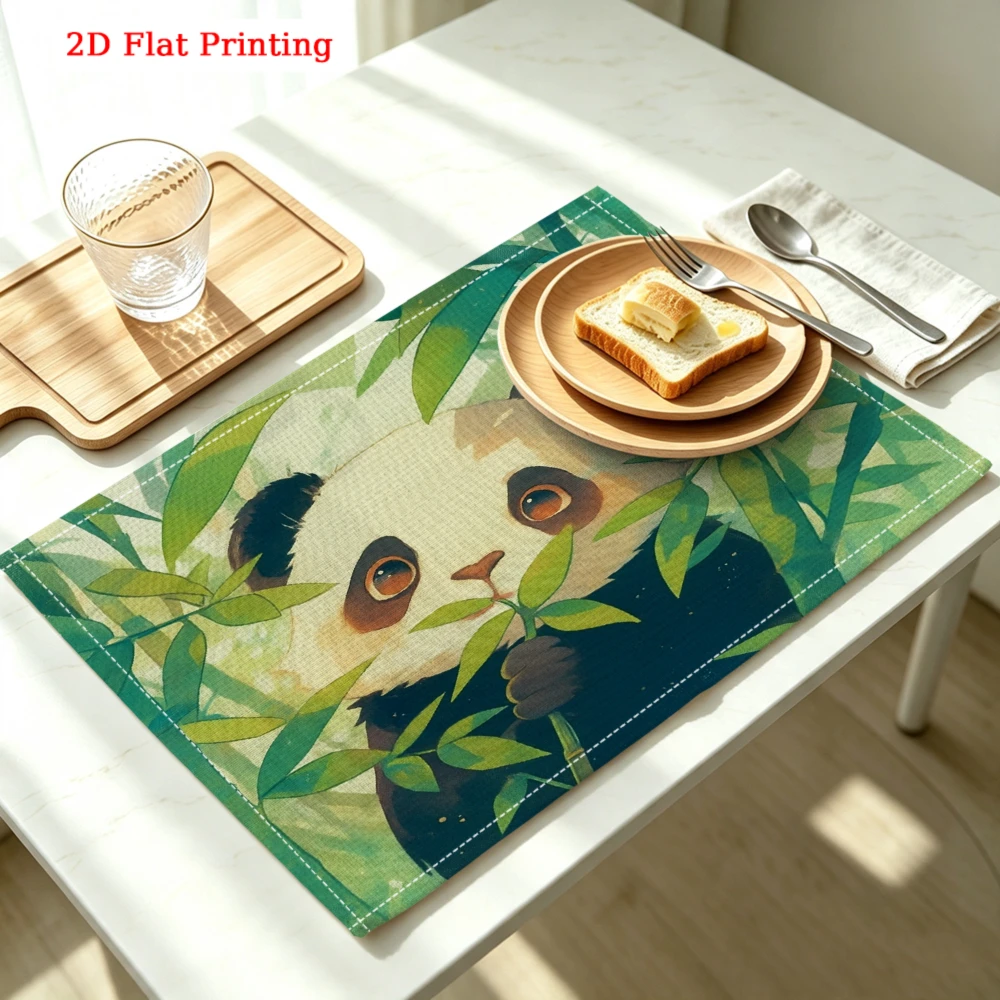 2Pcs Cute Panda Placemat Green Bamboo Print Table Mat Kitchen Dining Decor Non Slip Heat Resistant 30X40Cm