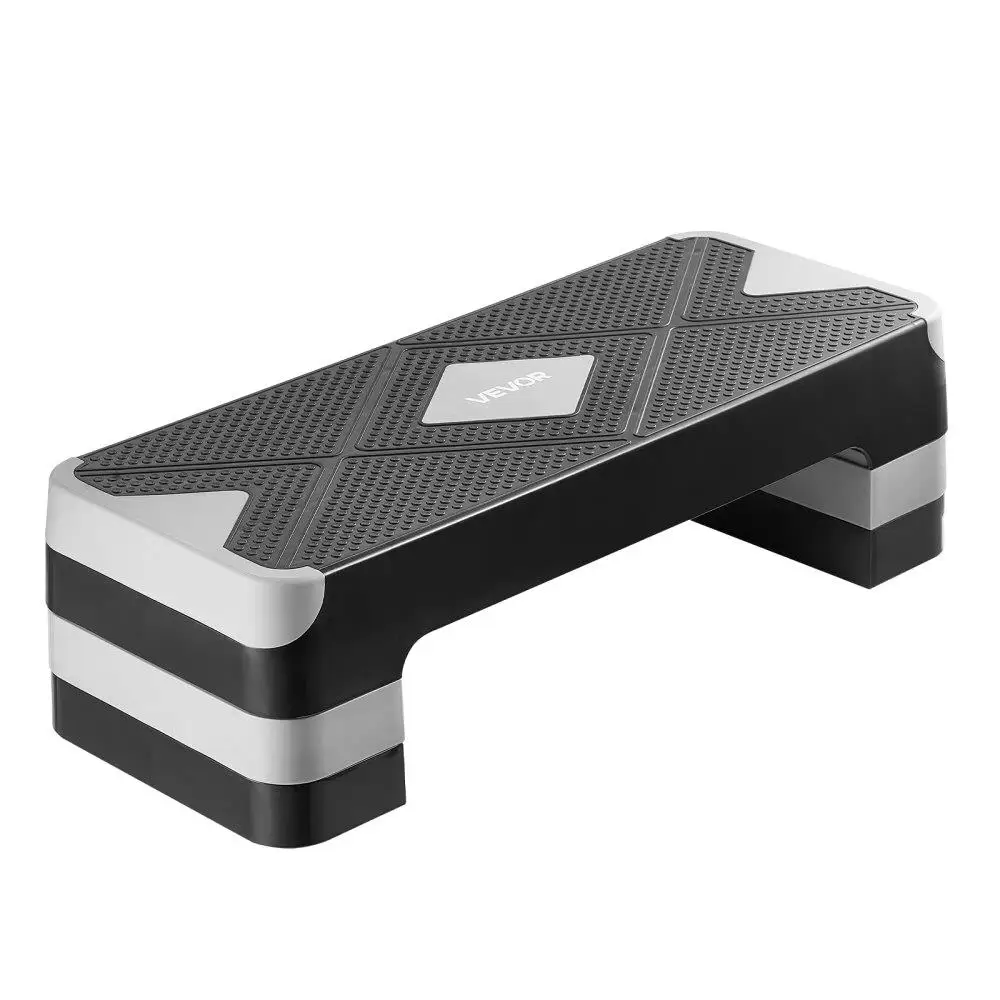 

Adjustable Height Aerobic Step Platform with 4 Risers Gray Fitness Workout Stepper