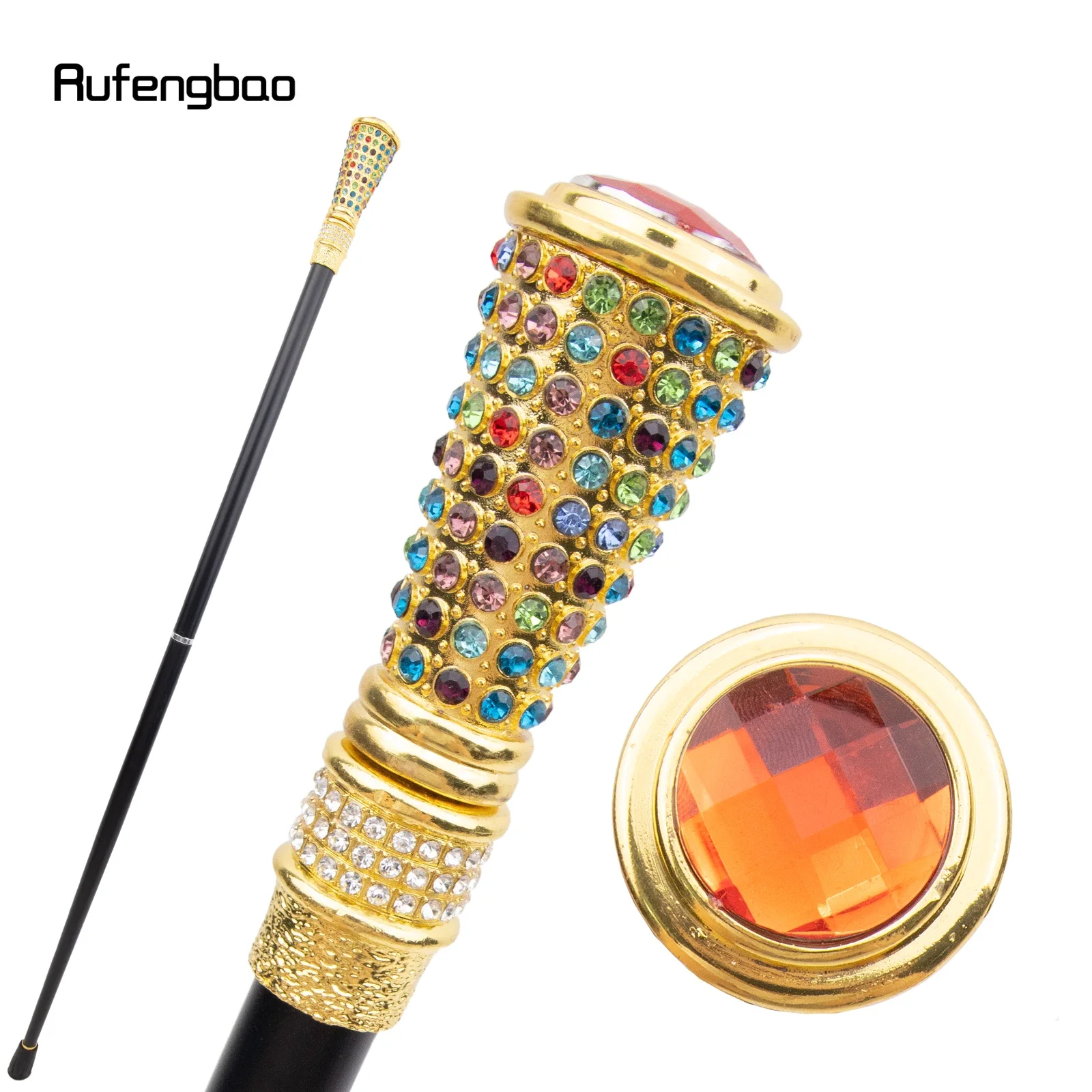 Gouden Oranje Kunstmatige Kleurrijke Diamant Riet Mode Decoratieve Wandelstok Gentleman Elegante Cosplay Riet Knop Crosier 94cm