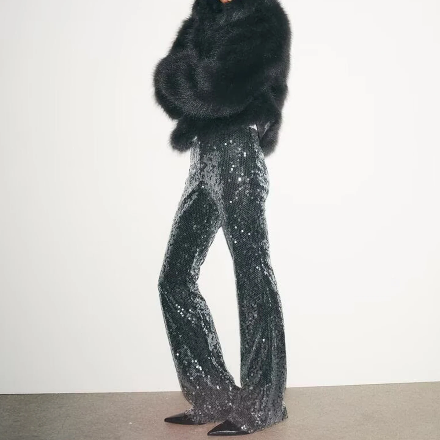 Z Women's Faionable Artificial Fur Coat with Rope Knot Bule Ele Sle Long Sve Loose Fit  Color