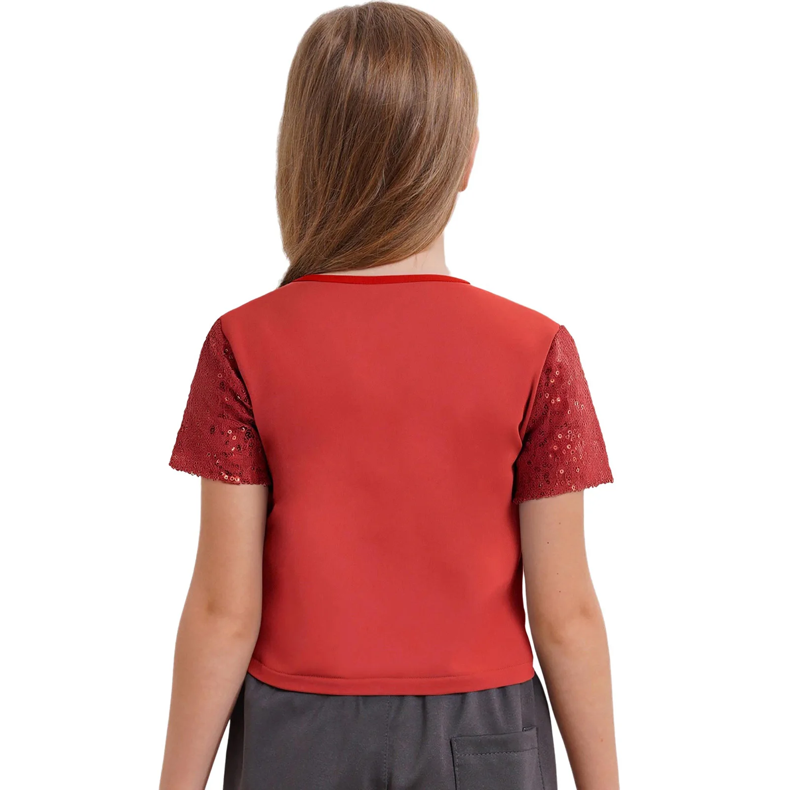 Child Kids Girls Shiny Sequins Shirt T-Shirt Sparkly Loose Jazz Hip Hop Dance Top Blouse Stage Performance Costume Dancewear