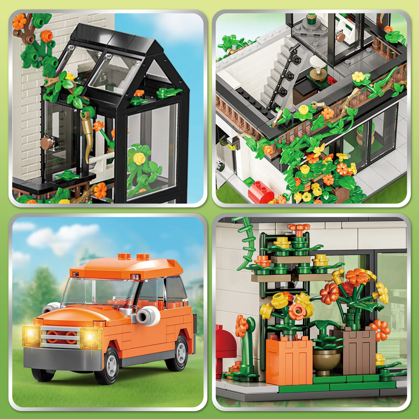 Compatibele Lego-bouwstenenset Tuinvilla Dorp Bloemen Zonneschijn Kas Auto's Minispeelgoed Geschenken Kinderen Volwassen Jongens Meisjes