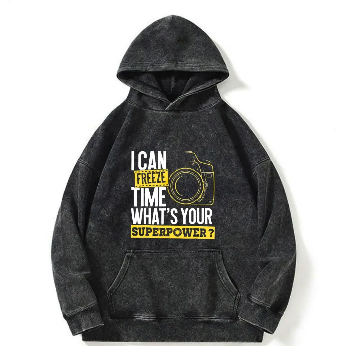 Can Freeze Time What's Your Superpower diseño Retro Sudadera con capucha desgastada Manga larga Sudadera urbana de moda