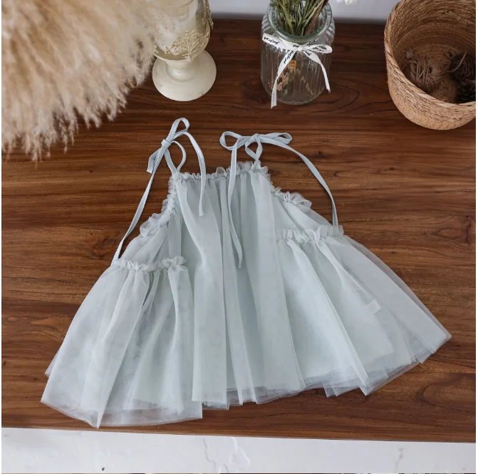 New Infant  Girls Summer Solid Mesh Sling Dress,  Newborn Princess Kids  Cute Party Birthday Dress  0-3T