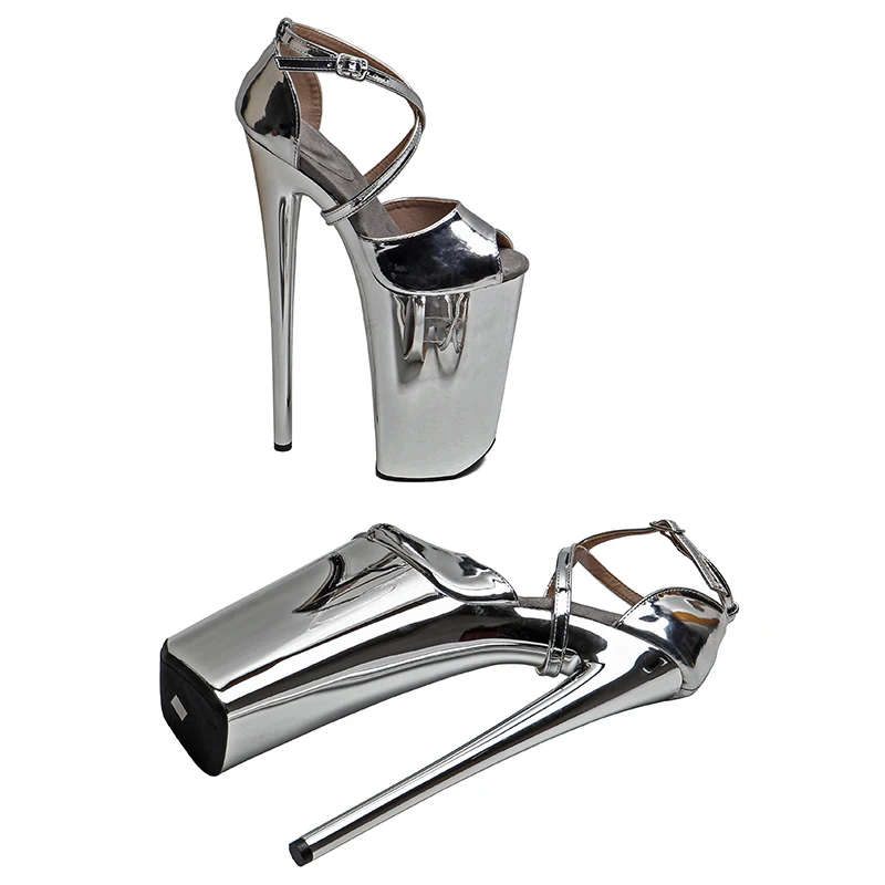 Leecabe 26CM/10inches Patent Upper Small open toe sexy exotic High Heel platform party sandals Pole Dance shoes