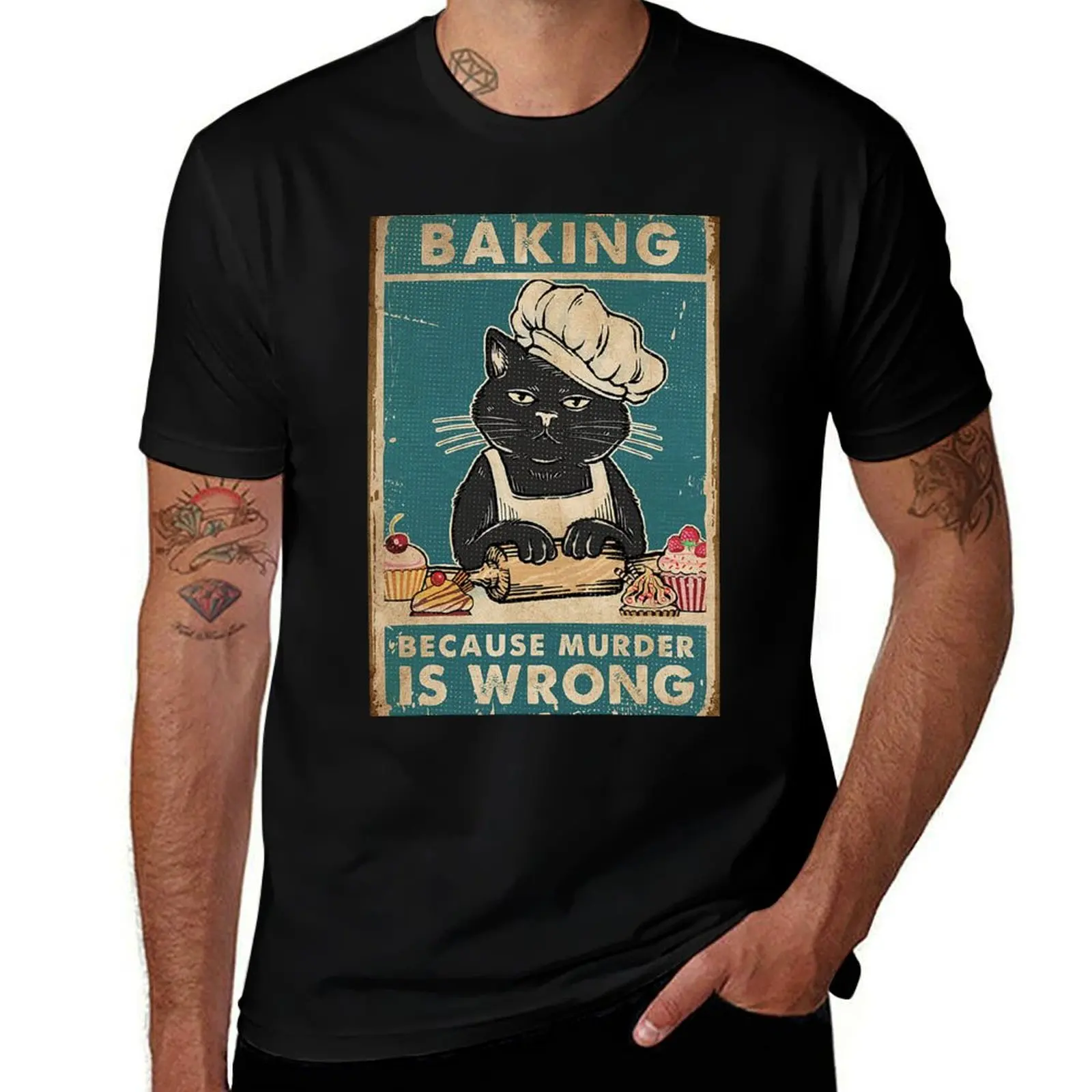 Black Cat Baking because murder is wrong cat lover gifts T-Shirt Big Size Crew Neck T-Shirt