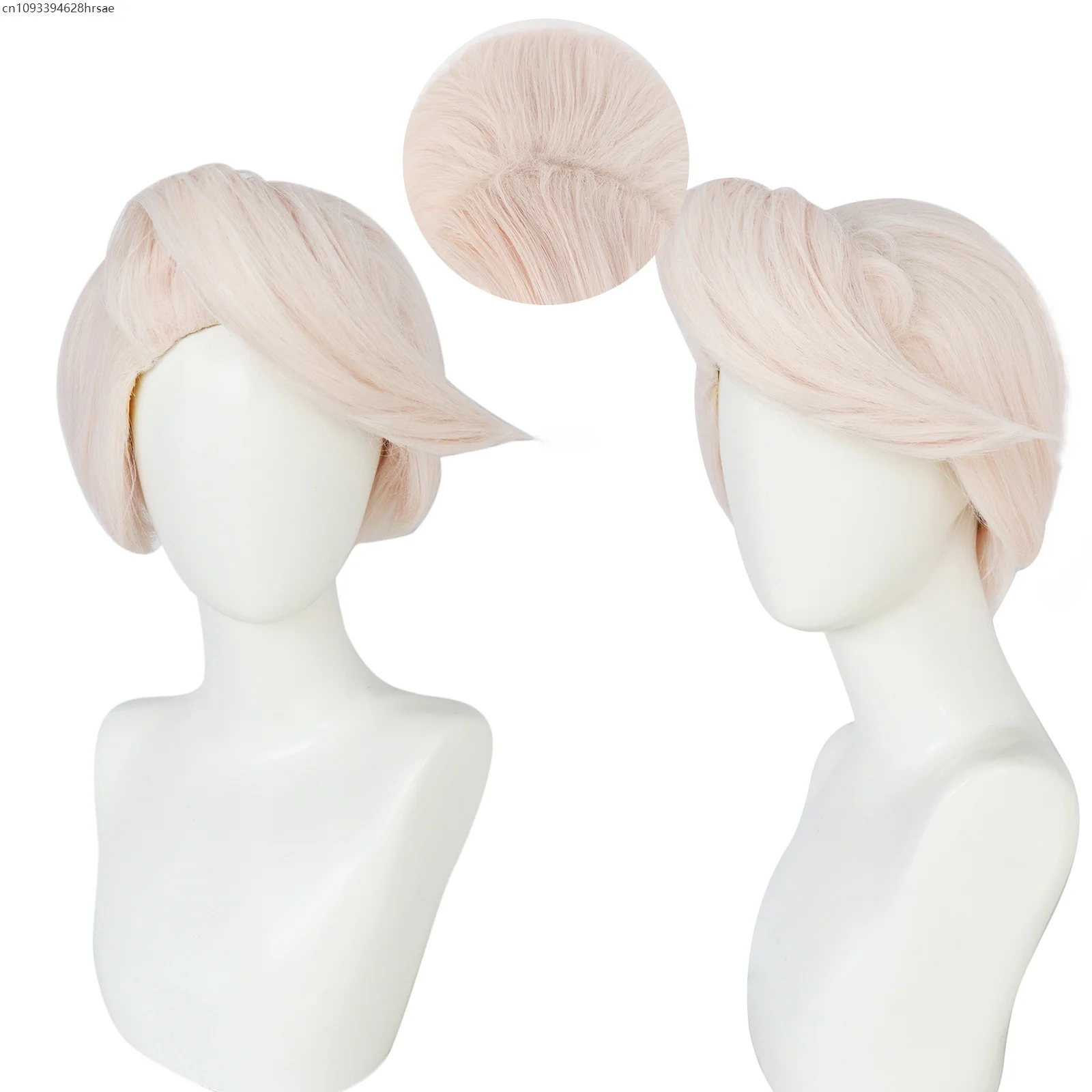 อะนิเมะคอสเพลย์วิกผมสั้นสีชมพูสังเคราะห์ทนความร้อนผมฮาโลวีนเล่นบทบาท Carnival เครื่องแต่งกาย Props