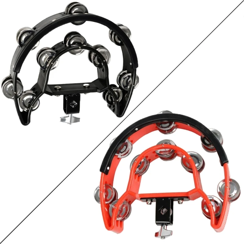 

Half Moon Hi-hat Tambourine Mountable Plastic Base Tambourine with Double Row Steel Handheld Percussion